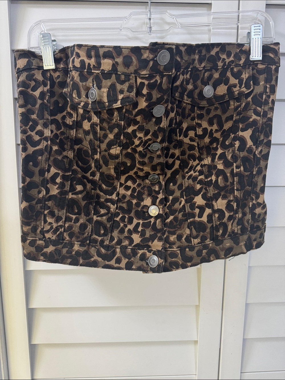Leopard Print denim Button-Front Strapless top - Brown/Black